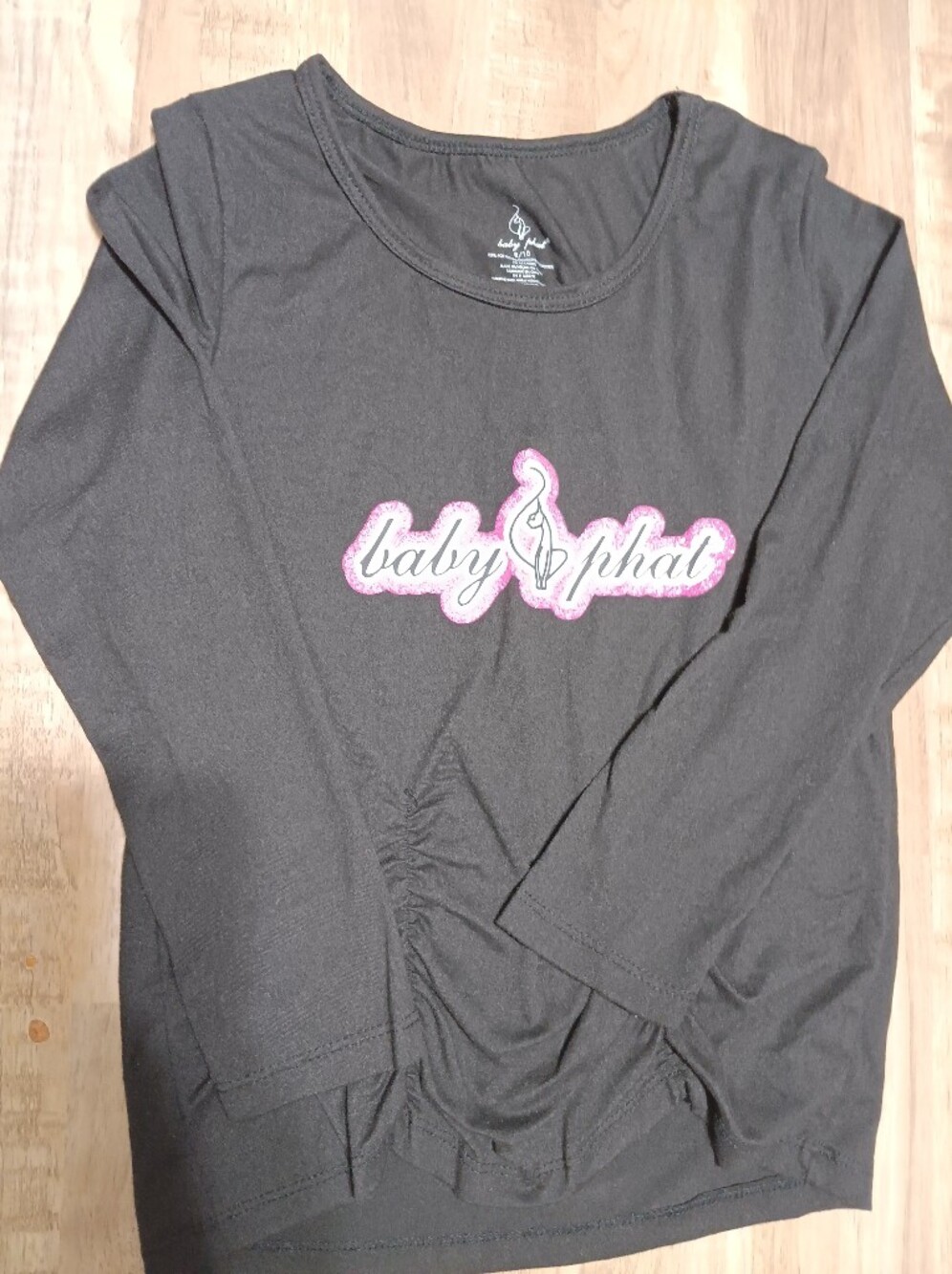 Baby Phat Black Long-Sleeve Tee with Pink Logo Size 8/10